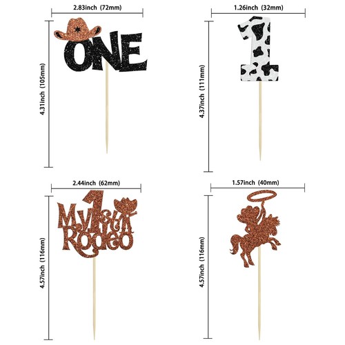 24Pcs Cowboy 1st Birthday Cupcake Toppers Glitter First Birthday Hat Cowboy O... - Picture 2 of 7