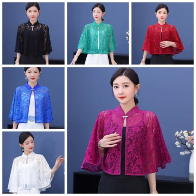 Frauen Spitze durchsichtig Cape Tippet Wickel Achselzucken Bolero Netz Rose Blumen Abend Party