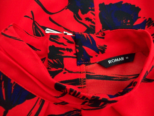 LADIES ROMAN TOP SIZE 14, Lipstick Red Floral High neck zip back occasion Blouse - Picture 3 of 8