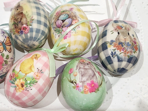 Easter Bunny Rabbit Nest Egg Floral Egg Eggs Ornaments Decor Qty of 6 #124 - Picture 2 of 4