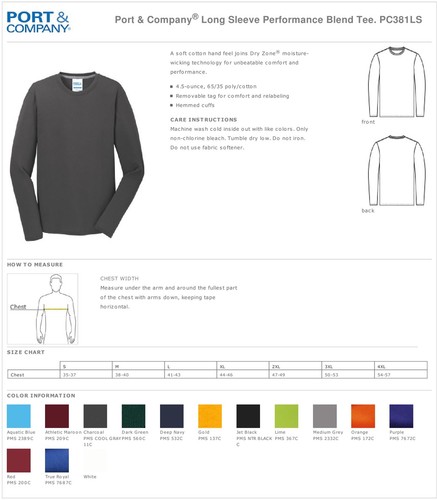 Port & Company Men's Long Sleeve Performance 65/35 Blend T-Shirt PC381LS - Picture 3 of 31