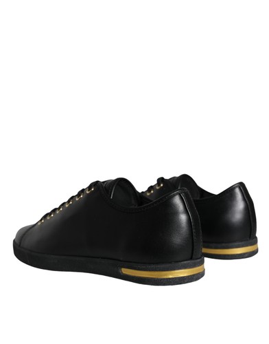 Dolce & Gabbana Black Gold Leather Classic Sneakers Women's Shoes Authentic - Foto 4 di 6