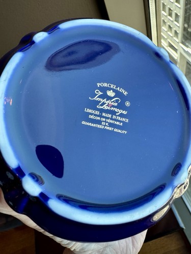 MCM Vintage Limoges Castel France 22k Gold Blue Courting Trinket Box Proposal - Picture 4 of 18