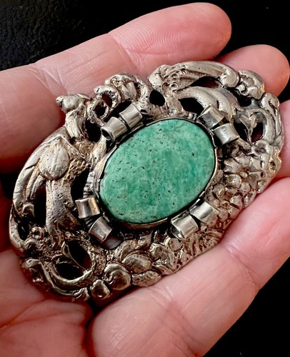 Spilla antica in argento sterling con pietre turchesi 21,6 grammi - Foto 4 di 5