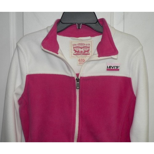 Levis Girls Fleece Full Zip Pocket Colorblock Jacket Pink/White XL 13-15YRS $50 - Picture 3 of 4