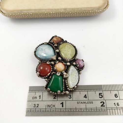Vintage Miracle Style Faux Agate Glass Stone Brooch Antique Silver Tone Metal - Picture 8 of 9