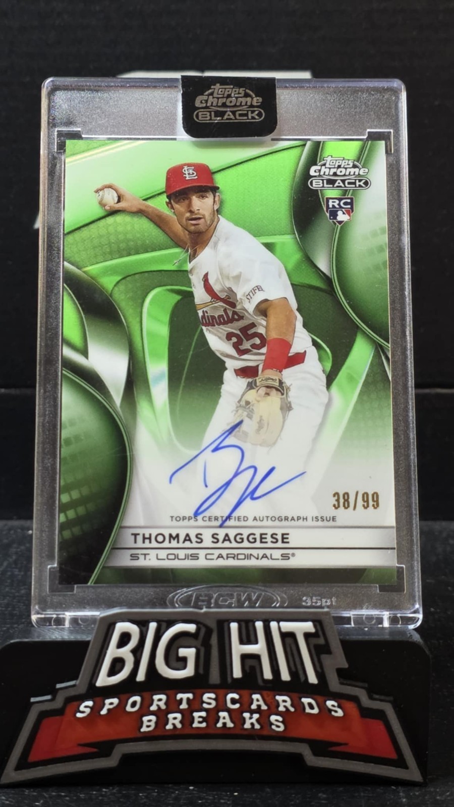 2025 TOPPS CHROME BLACK THOMAS SAGGESE GREEN REFRACTOR AUTO ROOKIE #D 38/99