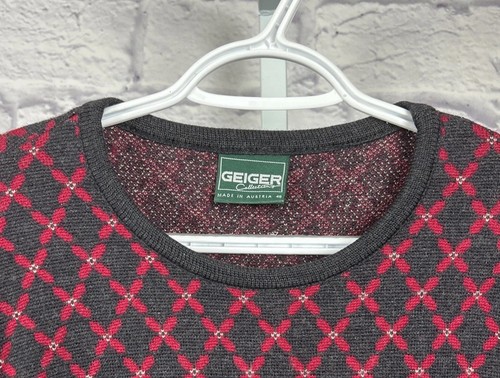 Geiger Wool Argyle Diamond Sweater Black Red Size XL Austria Women’s - Picture 2 of 8
