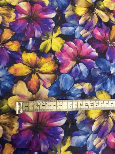 3 Metres Purple Vibrant Floral Summer Printed Viscose Twill Dress Fabric. - Picture 5 of 5