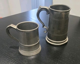 Vintage X2 Period Pewter Tankards Big and Small