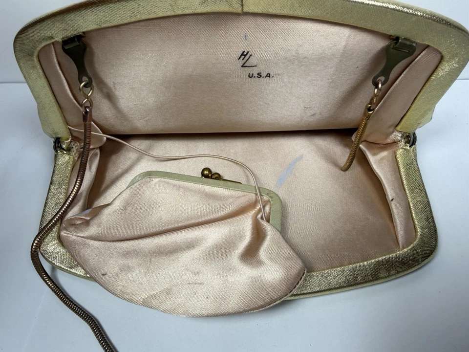 Bolso clutch de noche Harry Levine dorado lamé años 60 con cierre de estrás vintage Foto 4 de 4