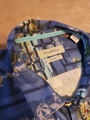 Tommy Bahama mens Silk button shirt 3XL Blue Hula Colorful short sleeve Hawaiian - Picture 5 of 6