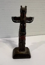 Hand Painted Boma Totem Pole 4.25" Resin Made in Canada Aboriginal Culture