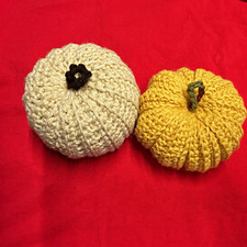Handmade Crochet Pumpkin Decor Set of 2 Cream Yellow Thanksgiving