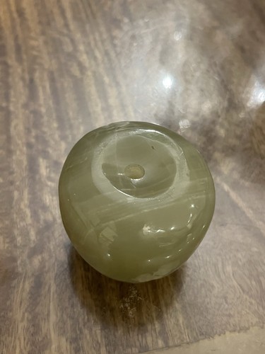 Green Stone Round Shape Sphere Carved Top. Hole In Base. Jade? Soapstone? - Picture 4 of 5