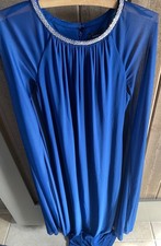 R M Richards Blue Maxi Dress Rhinestone Jeweled Neckline Sheer Cape Sleeves Sz 8