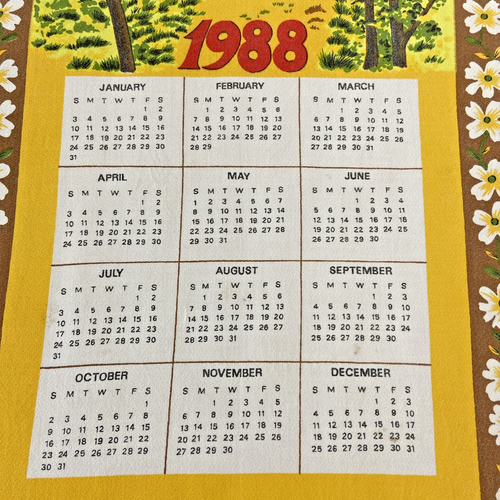 Vintage 1988 Calendar Tea Towel Country Cottage Floral Pattern Kitchen Dish Art - Picture 9 of 16