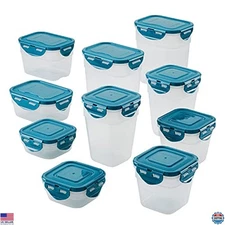 Rachael Ray 20-Piece Leak-Proof Food Storage Set - Clear Containers, Teal Lids