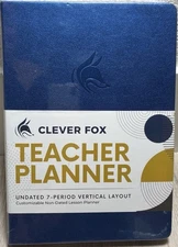 Clever Fox Teacher Planner Undated 7-Period Vertical Layout – Mystic Blue New