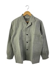 FRANKLEDER Open-Collar Long-Sleeve Shirt, Size M, Linen, Gray, Solid Color, 0612