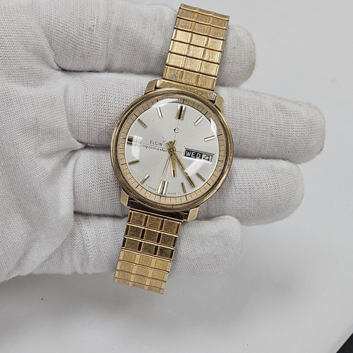 Vintage Rare Elgin Aquamaster Mens Wrist Watch Waterproof Automatic Day/Date - Picture 2 of 12