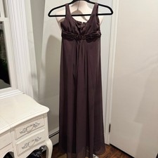 David’s Bridal Girls Truffle Brown Beaded Empire Waist Formal Gown | Girls Size
