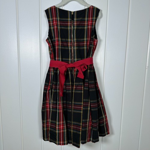 J Crew Crewcuts Dress 10 Black Red Tartan Plaid Fit and Flare Holiday Sleeveless - Picture 2 of 8