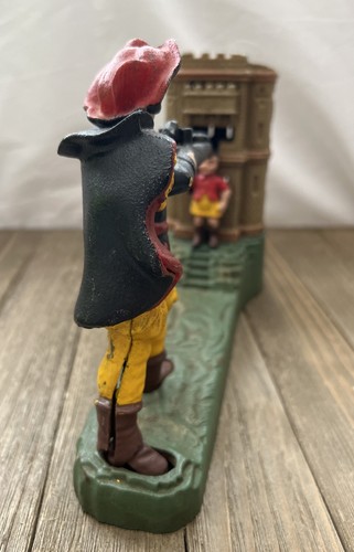 VNTG Book of Knowledge Cast Iron Coin Bank William Tell Apple Collectible Repro - Picture 3 of 9
