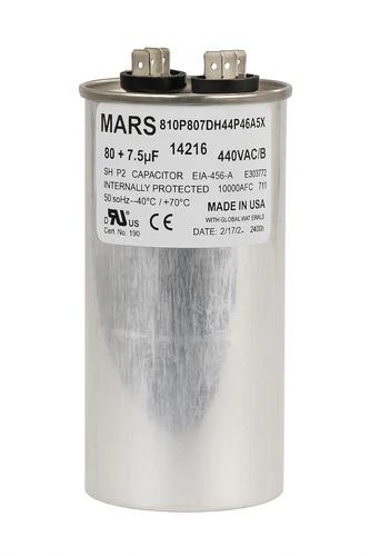 Mars Dual Run Capacitor 80/7.5 µF 440/370 VAC Round HVAC Motor Start Run