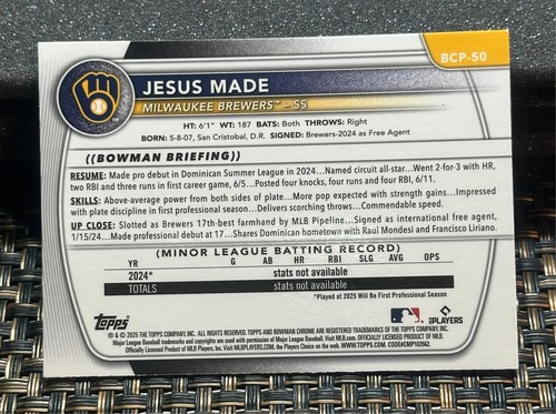 Jesus Made 2025 Bowman Prospects 1st Bowman Blue Autograph RC /150 (5 RC LOT) - Picture 20 of 24