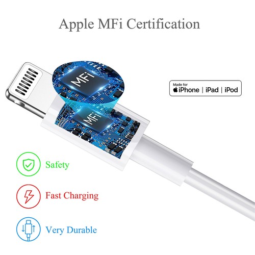 Apple Cable MFi Certified iPhone Charger Cord 3FT 3Pack Car Carplay Apple Fas... - Zdjęcie 2 z 7