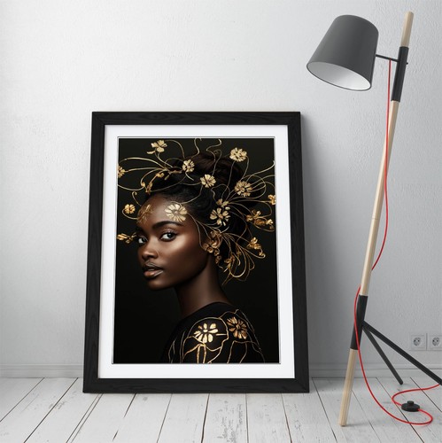 PORTRAIT OF WOMAN WITH GOLD LEAVES -FRAMED WALL ART POSTER PAPER PRINT - Picture 4 of 10