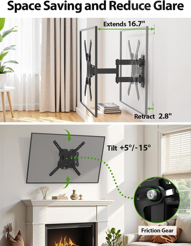USX MOUNT UL Listed Full Motion TV Mount, Swivel Articulating Tilt TV Wall Mount - Picture 2 of 12