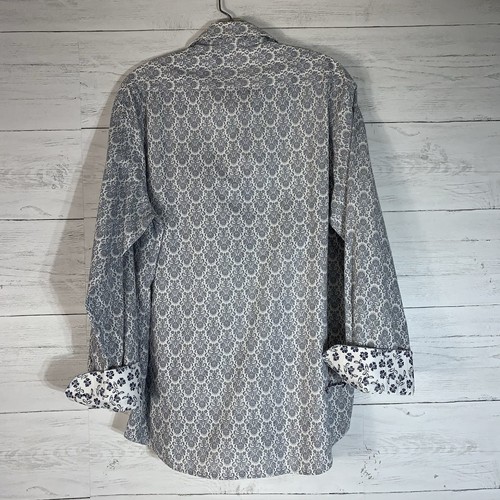 English Laundry floral long sleeve shirt blue/white mens size L flip cuffs - Picture 2 of 9