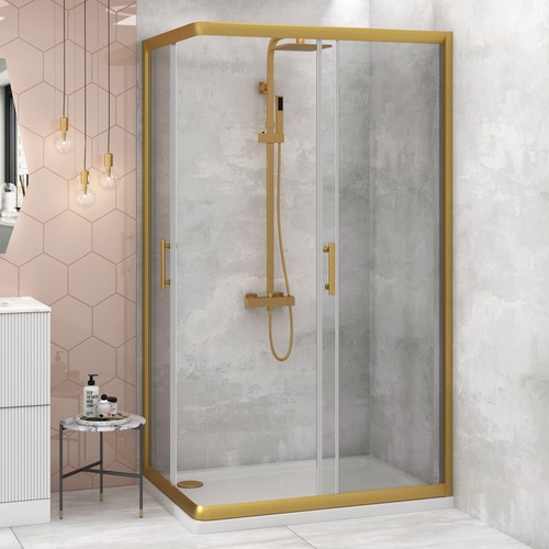 1000 x 700mm Brushed Brass Corner Entry Shower Enclosure Walk In Sliding Door - Picture 3 of 12