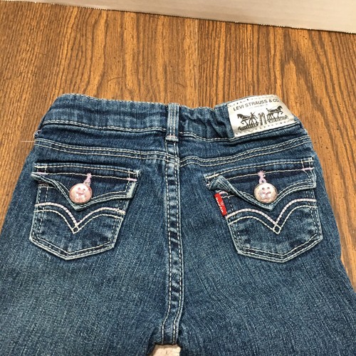 Levi's Mädchen 12 Monate verstellbare Taille Schlag blau Denim Jeans Glitzer Knöpfe - Bild 9 von 12