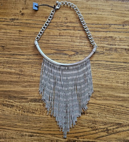 New Modernist Silver Tone Choker Necklace Tassle Egyptian Revival Necklace