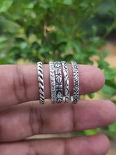Set of 5 Designer Engraved 925 Sterling Silver Stackable Rings Multi ,All Size