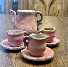 Vintage Handmade unglazed miniature Collectible Tea Set made in Japan 7 pc