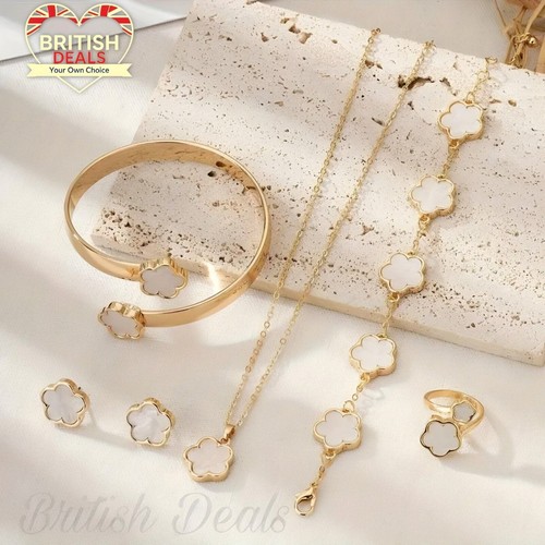 5Pcs Leaf Clover Jewellery Set For Women Necklace Earrings Bangle Ring - Picture 20 of 27
