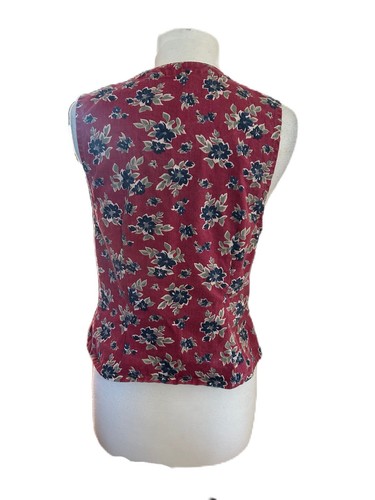 Vintage Cherokee Floral Vest Womens Small Red V Neck Classic Nature Flowers 90s - Bild 2 von 5