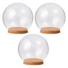 3 Pcs Glass Display Dome with Wood Base for Tabletop Decoration and Storage
