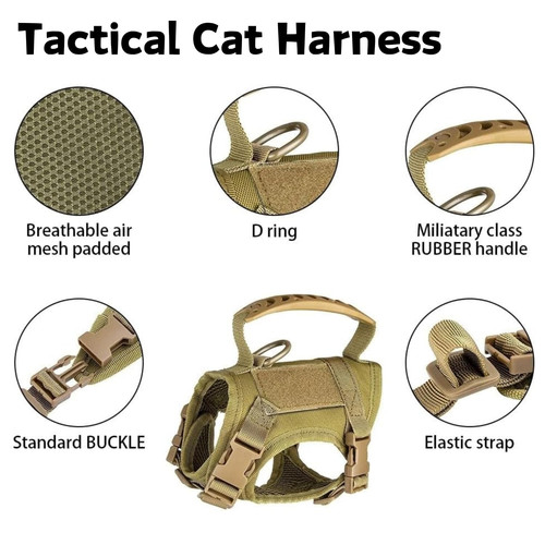 Adjustable Khaki Cat Harness and Leash Set Escape Proof for Outdoor Adventures - Picture 3 of 7