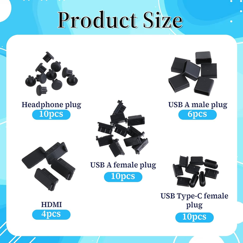 40 PIEZAS 5 Tipos USB Antipolvo Cubierta Enchufes, USB Tipo-C Tapón Antipolvo, Puerto USB Antipolvo - Imagen 2 de 8