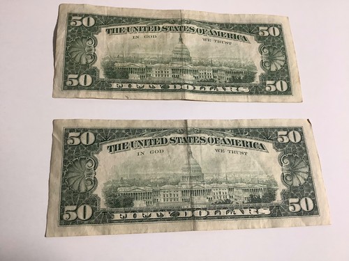 Lot of (2)  $50 Dollar Bills 1985 & 1988 FEDERAL RESERVE NOTE NEW YORK NEW YORK - Picture 9 of 13