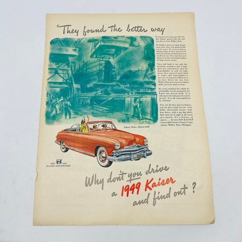 1949 Kaiser Convertible Large Original Print Ad 10.5 x 14” TA8 - Picture 2 of 2