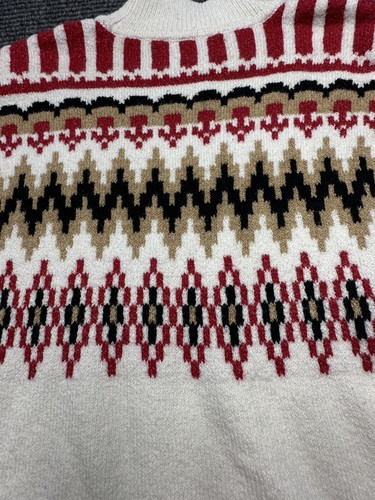 LOFT Sweater Womens Medium White Red Fair Isle Pullover Knit Winter Holiday Cozy - Picture 7 of 7