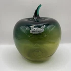 Blenko Art Glass 2001 Large Green Apple Paperweight Original Label & Signed
