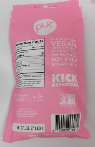 Chicle de mascar PUR xilitol chicle (55 piezas, paquete de 9) vegano sin azúcar BBD 7/7/27 - Imagen 2 de 2
