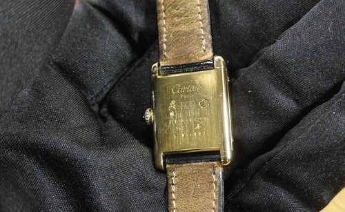 CARTIER 20 x 28 mm TANK Vermeil 925 Silber Handaufzug gold plated Pochette - Bild 6 von 8